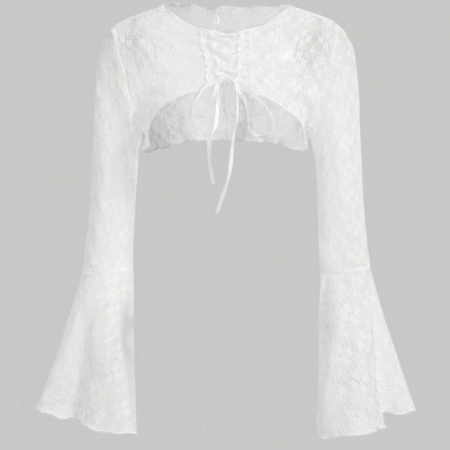 Lace Tie-Front Crop Shrug
