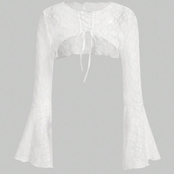 Lace Tie-Front Crop Shrug
